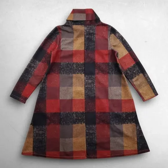 Yipinyichu Cowl Neck Dress Women Size L Multicolor Plaid Pockets Turtleneck - Picture 2 of 9